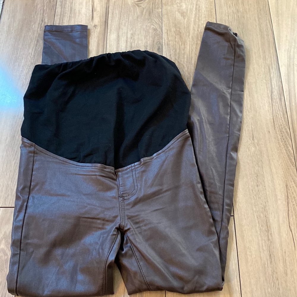 Brown pleather maternity pants